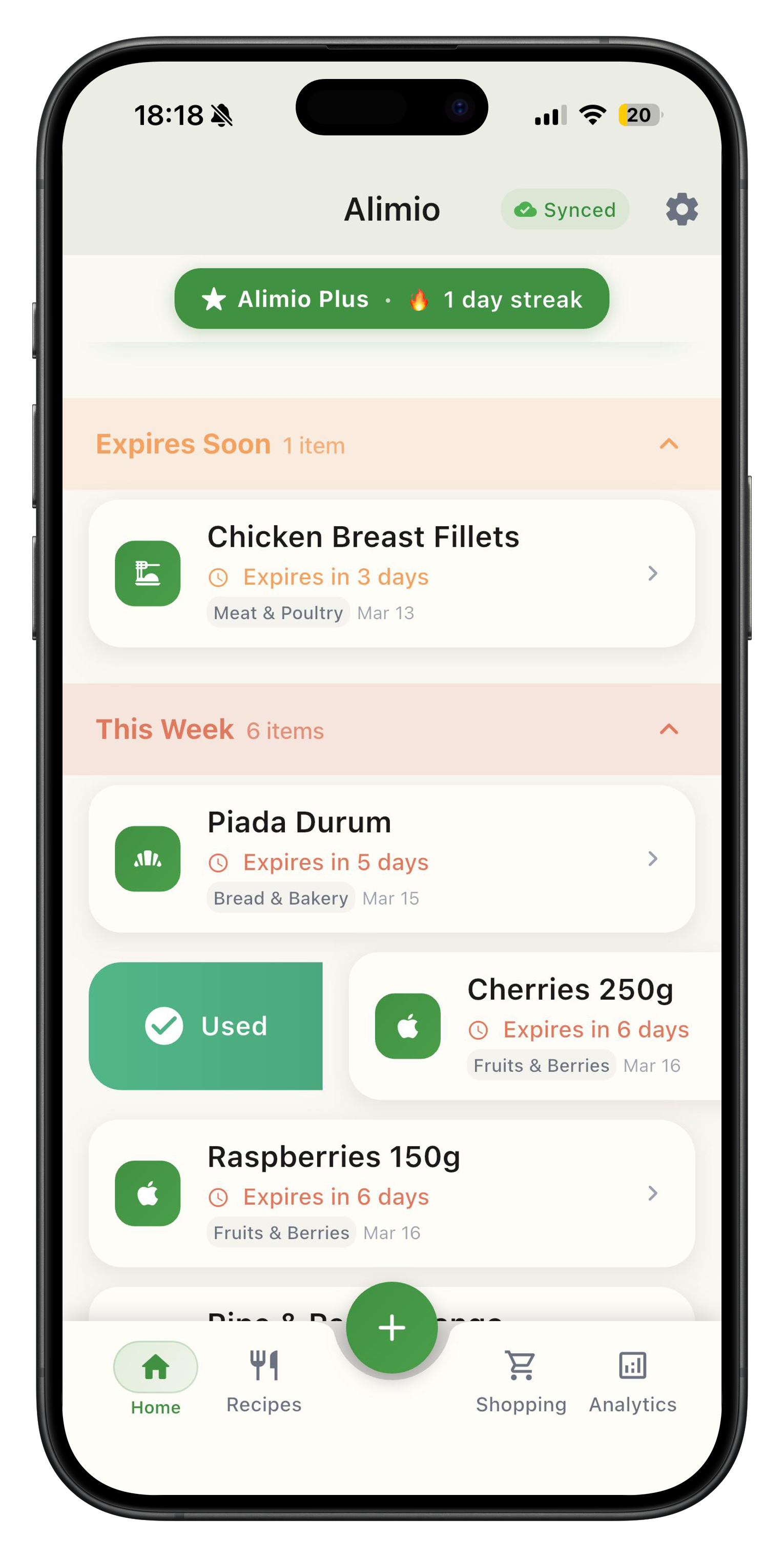 Alimio app screenshot - Swipe to Update Items