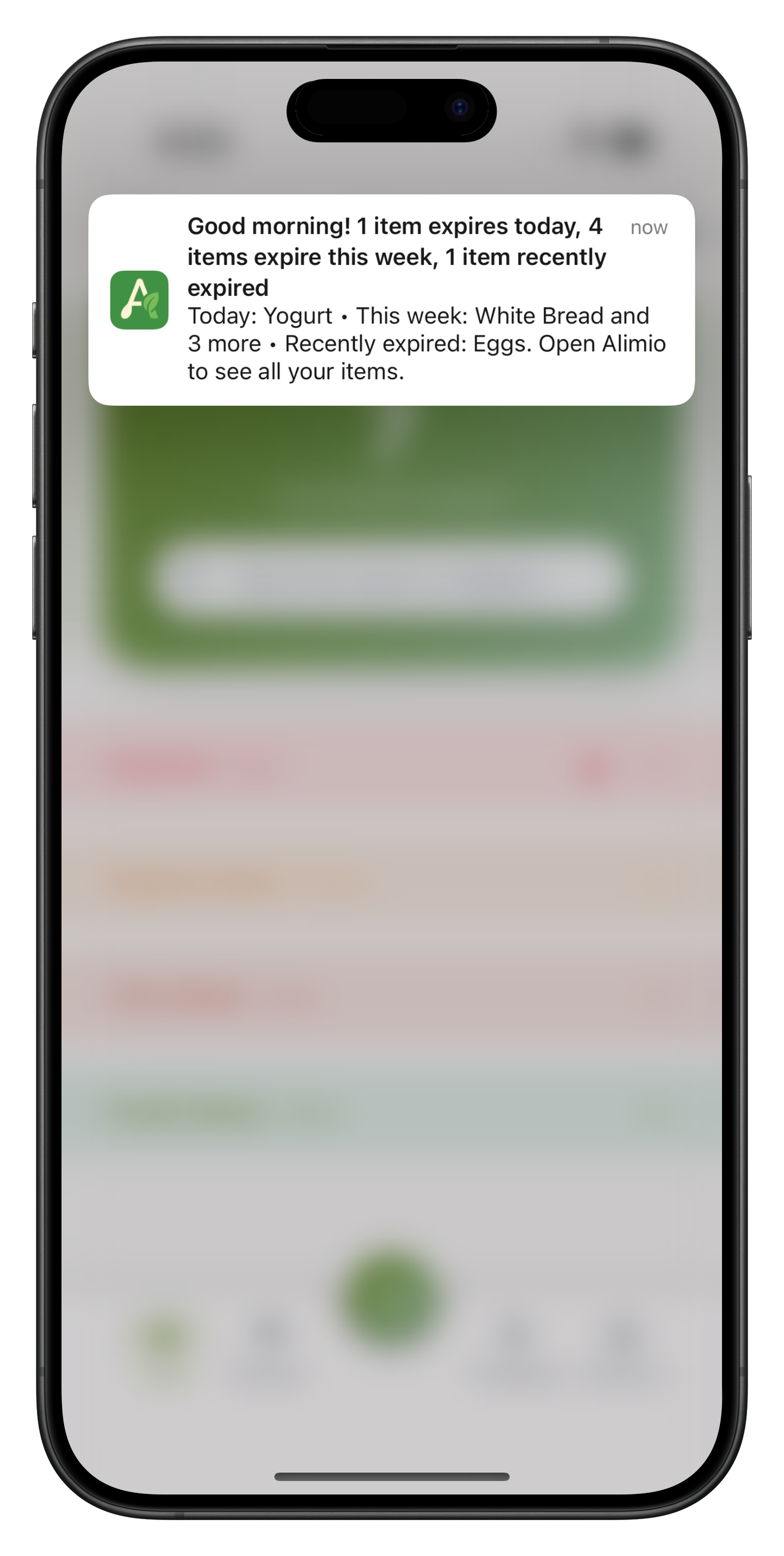 Alimio app screenshot - Expiry Notifications